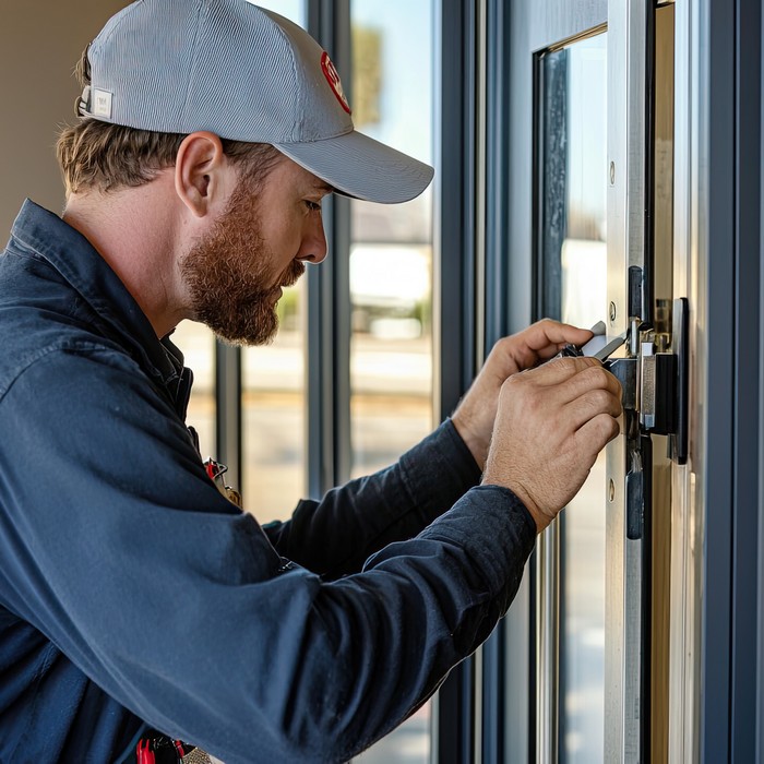High-security lock setup for a corporate building entrance